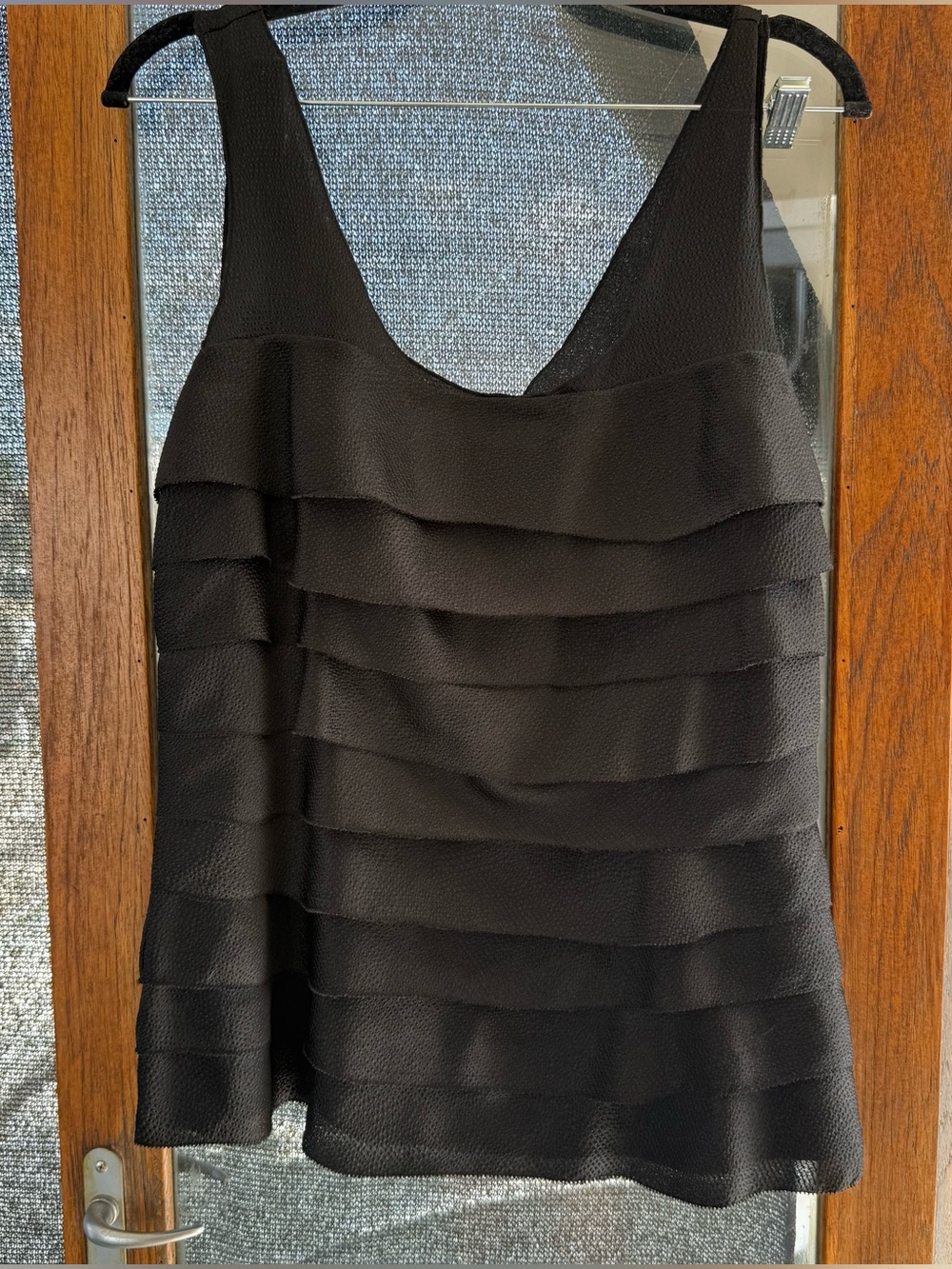 White House Black Market Tiered Ruffle Tank Top Black Size M